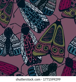 Seamless pattern butterflies in dark tones. For textile, wallpaper etc