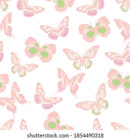 Seamless pattern of butterflies in delicate colors.