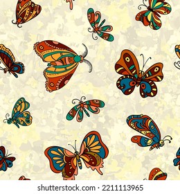 Patrón sin foco con mariposas. Diseño para tarjeta, tela, impresión, saludo, tela, afiche, ropa, textil.