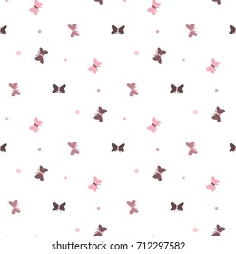 Seamless Pattern of Butterflies and Dots on White Background