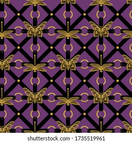 Seamless pattern of butterflies and dragonflies.
