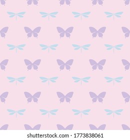 Seamless pattern with butterflies and dragonflies. 