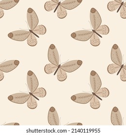 Seamless pattern with butterflies drawn in hand drawn style.