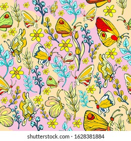 seamless pattern with butterflies and flower