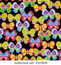 Seamless pattern of butterflies & flower