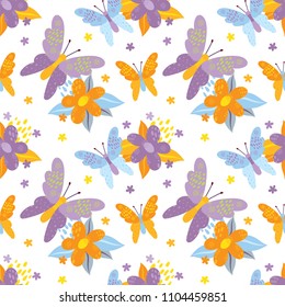 Seamless pattern with butterflies and flowers