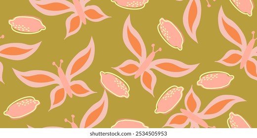 Seamless pattern of butterflies and flowers