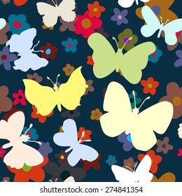 Seamless pattern with butterflies and flowers