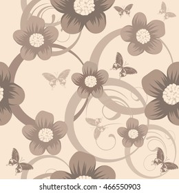 Seamless pattern with butterflies and flowers.