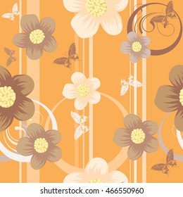 Seamless pattern with butterflies and flowers.