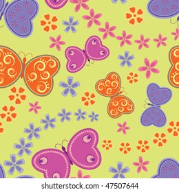 Seamless pattern with butterflies and flowers