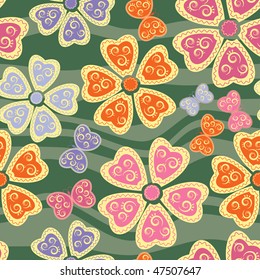 Seamless pattern with butterflies and flowers