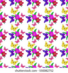 Seamless pattern with butterflies and flowers.