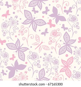 Seamless pattern with butterflies and flowers.