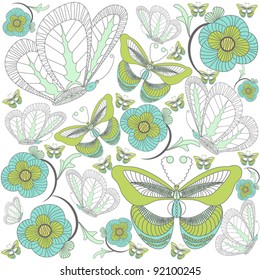 Seamless pattern with butterflies and flowers