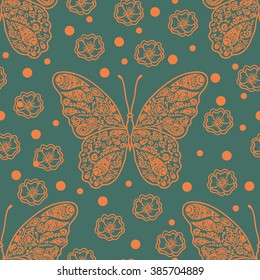 Seamless pattern with butterflies and flowers. Butterflies, abstract seamless, background