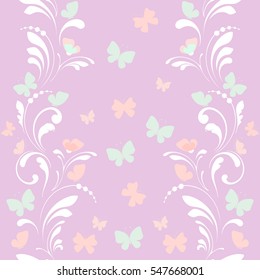 Seamless pattern of butterflies and flowers. Background paper, Wallpaper, fabric, textiles, ribbons, edges. 
