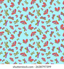 Seamless pattern with butterflies, flowers and leaves. Vector graphics. Ideal for textiles, wrapping paper, design.