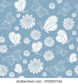 seamless pattern with butterflies and flowers, modern vector texture for your design can be used as wrapping paper, fabric, wallpaper