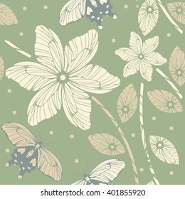 Seamless  pattern with butterflies and flowers for your creative designs.