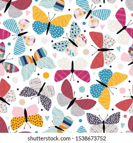 Seamless pattern with butterflies. Freehand drawing. Can be used on packaging paper, fabric, background for different images and etc.