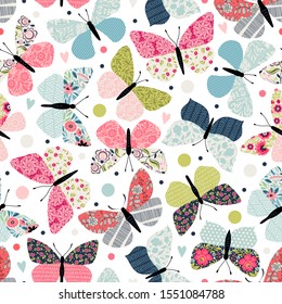 Seamless pattern with butterflies. Freehand drawing. Can be used on packaging paper, fabric, background for different images and etc.