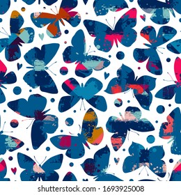 Patrón transparente con mariposas. Dibujo a mano libre. Se puede utilizar en el embalaje de papel, tela, fondo para diferentes imágenes, etc.