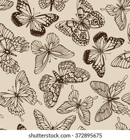 Seamless pattern with butterflies. Freehand drawing