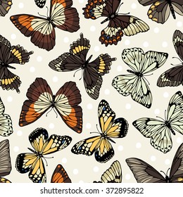 Seamless pattern with butterflies. Freehand drawing