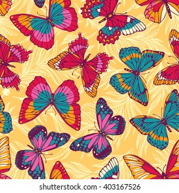 Seamless pattern with butterflies. Freehand drawing