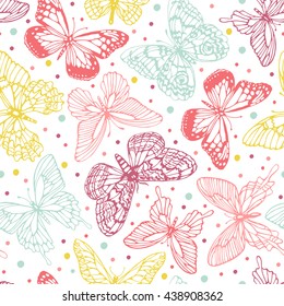 Seamless pattern with butterflies. Freehand drawing