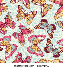 Seamless pattern with butterflies. Freehand drawing