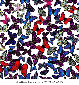 Seamless pattern of butterflies. hand drawing. Not AI, Vector illustration