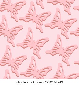 Seamless pattern with butterflies. Hand drawn vector illustration, flat colors.