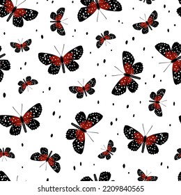 Seamless pattern with butterflies. Hand drawn vector background. Texture for print, textile, fabric.