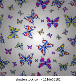 Seamless pattern with butterflies. Hand-drawn illustration. Vector colored endless texture. Colorful background for spring and summer design.