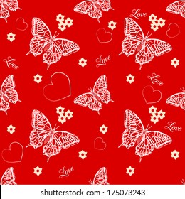 Seamless pattern with butterflies and hearts