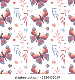Seamless pattern with butterflies isolated on white background. Pattern for fabric, tablecloth, bedding, gift wrap, notebook cover
