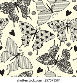 Seamless pattern with butterflies lace.