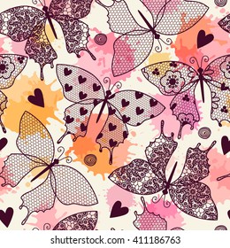 Seamless pattern with butterflies lace