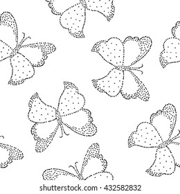 Seamless pattern with butterflies made with pattern of dots.Tender,  trendy background for your design.Vector illustration.