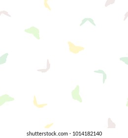 Seamless pattern butterflies multicolor silhouettes isolated on white background. Flying butterfly green, yellow, pink and blue abstract pattern in pastel colors, vector, eps 10