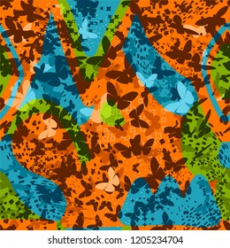 Seamless pattern with butterflies in neon colors.  For print on textile,cases, backpacks, wrapping paper. Modern  girlish design.