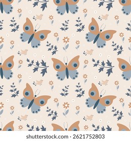Seamless pattern with butterflies on a beige background