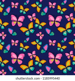 Seamless pattern with a butterflies on a blue background