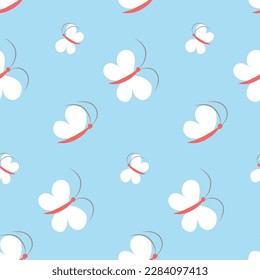 Seamless pattern with butterflies on blue. Background, backdrop