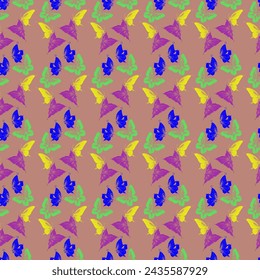 Seamless pattern with butterflies on a colored background. Vector illustrations for fabric patterns, packaging, covers and interiors in brightly colored children's style