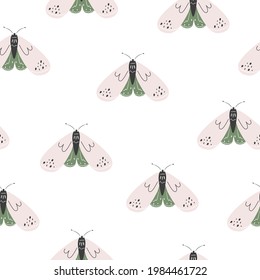 Seamless Pattern Butterflies on Light Background for Design. Vector Illustration