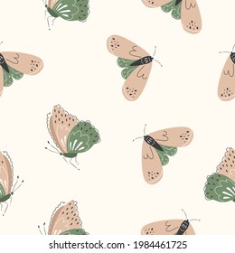 Seamless Pattern Butterflies on Light Background for Design. Vector Illustration