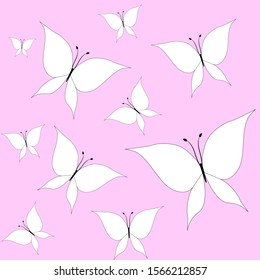 Seamless pattern with butterflies on a pink background. Cartoon style.